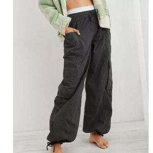 Aerie High Waisted Go-For-It Baggy Cargo Pant in Dark Grey